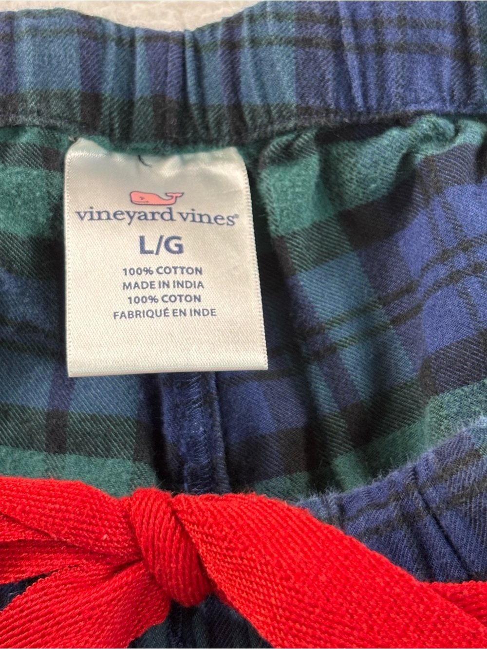 Vineyard Vines Green & Navy Plaid Lounge Pajama Pants with Red Trim - Picture 4 of 10